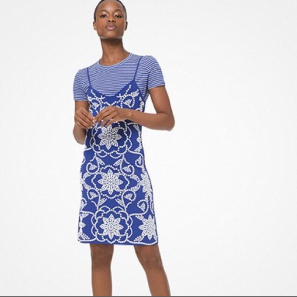 Micheal Kors Floral Medallion Studded Slip Dress